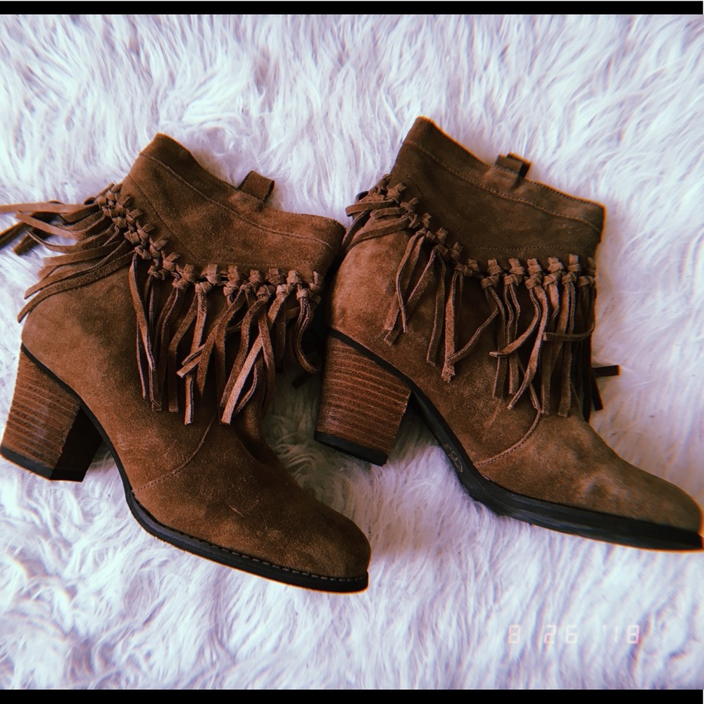 Sbicca Genuine Suede Fringe Ankle Boots
